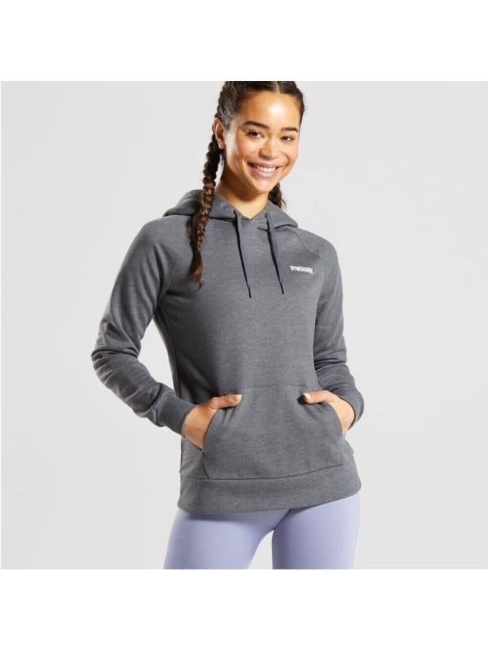 Gymshark Crest Grey Pullover Hoodie Kangaroo Pocket, size S